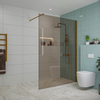 Fortifura Galeria inloopdouche - 140x200cm - rookglas - wandarm - PVD - geborsteld koper SW876941