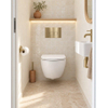 Pack WC QeramiQ Dely Swirl Compact - réservoir encastrable Geberit UP320 - avec bâti-support Burda - abattant slim - plaque de commande en plastique laiton brossé (or) - boutons rectangulaires - blanc mat SW1595644