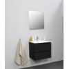 Basic Bella Meuble lavabo céramique avec 1 trou de robinet avec miroir avec éclairage 60x55x46cm Flat Pack Noir mat SW538973