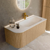 MONDIAZ KURVE 105cm Meuble salle de bain avec module 25 G - couleur Oak - 1 tiroir - 1 porte - vasque BIG SMALL droite - 1 trou de robinet - Talc SW1138156