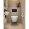 Pack WC QeramiQ Dely Swirl Compact - réservoir encastrable Geberit UP320 - avec bâti-support Burda - abattant 25 mm - plaque de commande en plastique noir mat - boutons ronds - blanc mat SW1595679