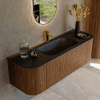 MONDIAZ KURVE 140cm Meuble salle de bain avec module 25 G et D - couleur Walnut - 1 tiroir - 2 portes - vasque BIG SMALL centre - 1 trou de robinet - Urban SW1138468