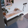 Mondiaz ALAN-DLUX Ensemble de meuble - 110cm - meuble Dark grey mat - 1 tiroir - Lavabo Cloud Frappe suspendu - vasque Gauche - 0 trous de robinet SW804994