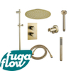 FugaFlow Eccelente Sobrado Ensemble de douche pluie encastrable - thermostatique - bras plafond - barre curseur - pommeau 25cm - douchette stick - Laiton brossé (doré) SW1124091