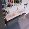 Mondiaz ALAN-DLUX Ensemble de meuble - 150cm - meuble Dark grey mat - 2 tiroirs - Lavabo Cloud Glace suspendu - vasque Gauche et droite - 2 trous de robinet SW805718