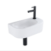 QeramiQ Fuente Ensemble de Lavabo - 40x21.5x12cm - droite - strié - demi-rond - 1 trou de robinet - céramique - ensemble de robinet noir mat - bouchon de vidange - siphon abaissé - blanc mat SW1232886