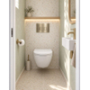 Pack WC QeramiQ Dely Swirl Compact - réservoir encastrable Geberit UP320 - avec bâti-support Burda - abattant 25 mm - plaque de commande en plastique laiton brossé (or) - boutons rectangulaires - blanc brillant SW1592331