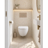 Pack WC QeramiQ Dely Swirl Compact - réservoir encastrable Geberit UP320 - avec bâti-support Burda - abattant 25 mm - plaque de commande en plastique taupe - boutons ronds - blanc brillant SW1592338