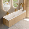 MONDIAZ KURVE-DLUX 155cm meuble de salle de bains avec module 25 R couleur chêne avec 2 tiroirs et 1 porte. Vasque LEAF double / gauche 2 trous de robinet couleur Frappe. SW1137374