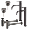 Fortifura Calvi Kit robinet lavabo - pour double vasque - robinet rehaussé - bonde non-obturable - siphon design - Gunmetal PVD SW915314