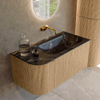 MONDIAZ KURVE-DLUX Meuble de salle de bains 95 cm avec module 25 L couleur Chêne avec 1 tiroir et 1 porte. Lavabo BIG SMALL à droite sans trou de robinet couleur Lava. SW1138149