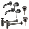 Fortifura Calvi Kit robinet lavabo - pour double vasque - robinet rehaussé - bonde non-obturable - siphon design - Gunmetal PVD SW915312