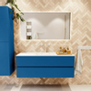 Mondiaz VICA ensemble de meuble de salle de bain - 130cm - meuble sous-vasque jeans - 2 tiroirs - lavabo cloud milieu - 1 trou de robinet - couleur talc - miroir LED - version XL 60cm haut SW1095558