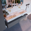 Mondiaz ALAN-DLUX Ensemble de meuble - 150cm - meuble Plata mat - 2 tiroirs - Lavabo Cloud Glace suspendu - vasque Gauche et droite - 0 trous de robinet SW806133