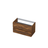 INK Wastafelonderkast - 90x45x52cm - 2 lades - greeploos - met houten keerlijst - MFC - Noten SW207408