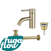 FugaFlow Eccelente Sobrado Kit mitigeur lavabo - robinet bas - bonde non-obturable - siphon design bas - PVD Laiton brossé SW1124162