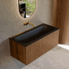 MONDIAZ KURVE 100cm Meuble salle de bain - couleur Walnut - 1 tiroir - vasque BIG MEDIUM centre - sans trous de robinet - Urban SW1138462