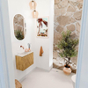Mondiaz JOYA-DLUX 50cm toiletmeubel - kleur Oak - Wastafel FAYE positie Links Zonder kraangat kleur Ostra. SW1422179