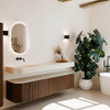 MONDIAZ THOR-DLUX Meuble de salle de bains - 190cm - arrondi gauche + droite - couleur Walnut - 2 tiroirs et 2 portes - Vasque suspendue CLOUD Gauche sans trou de robinet - couleur Meli SW1466635