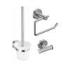 Fortifura Calvi Toiletset 3-delig - toiletrolhouder - zonder klep - toiletborstel - handdoekhaak dubbel rond - PVD - geborsteld RVS SW1248431