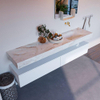 Mondiaz ALAN-DLUX Ensemble de meuble - 200cm - meuble Talc mat - 2 tiroirs - Lavabo Cloud Frappe suspendu - vasque Droite - 0 trous de robinet SW805317