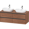 Duravit Ketho.2 Wastafelonderbouwkast - inclusief consoleplaat - met 4 laden - voor dubbele waskommen - 140x55x56.8cm - met handgrepen antraciet - noten mat SW772079