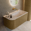 MONDIAZ KURVE-DLUX meuble de salle de bains 95cm arrondi gauche couleur Dusk avec 1 tiroir et 1 porte. Vasque BIG SMALL droite sans trou de robinetterie Nata. SW1432363