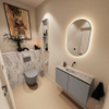 MONDIAZ TURE-DLUX Meuble toilette - 80cm - Smoke - EDEN - vasque Glace - position centrale - sans trou de robinet SW1103551