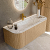 MONDIAZ KURVE-DLUX 120cm Meuble salle de bain avec module 25 G et D - couleur Oak - 1 tiroir - 2 portes - vasque BIG SMALL centre - 1 trou de robinet - couleur Glace SW1137923