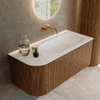 MONDIAZ KURVE-DLUX 105cm Meuble salle de bain avec module 25 G - couleur Walnut - 1 tiroir - 1 porte - vasque BIG SMALL droite - sans trou de robinet - couleur Opalo SW1137641