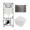 QeramiQ Dely Toiletset - 36.3x51.7cm - diepspoel - rimless - Geberit UP320 inbouwreservoir - softclose toilet zitting 35 mm - gunmetal bedieningsplaat - ronde knoppen - mat wit SW1235383