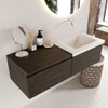 MONDIAZ BUKLA 120cm ensemble de meuble avec module 60 couleur Marron Foncé avec 2 tiroirs. Lavabo CLOUD à droite 0 trou de robinet couleur Talc. SW1382011