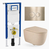 QeramiQ Dely Swirl Toiletset - 36.3x51.7cm - Geberit UP720 Duofix Sigma inbouwreservoir - 35mm zitting - geborsteld messing bedieningsplaat - ronde knoppen - mat beige SW1416805
