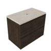 Saniclass Holz Pure Badkamermeubelset - 80x45x63cm - Travertine natuurstenen topblad - zonder kraangat - 2 lades - mat eiken charcoal (hout) SW1478841