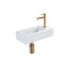 QeramiQ Fuente fonteinset – 37.5x18.5x9 cm – keramiek wit glans – kraangat rechts – geborsteld gouden kraan SW1232752