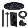 FugaFlow Eccelente Sobrado ensemble de douche à effet pluie encastré avec thermostat bras de plafond 25cm douche de tête avec tige douchette à main noir mat SW1124118