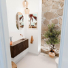 Mondiaz JOYA-DLUX 90cm toiletmeubel - kleur Walnut - Wastafel FAYE positie Rechts Zonder kraangat kleur Arena. SW1424342