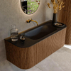 MONDIAZ KURVE 120cm Meuble salle de bain avec module 25 G et D - couleur Walnut - 1 tiroir - 2 portes - vasque BIG SMALL centre - sans trous de robinet - Urban SW1138452