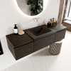MONDIAZ BUKLA 140cm ensemble de meuble avec module 40 couleur Marron Foncé avec 3 tiroirs. Lavabo CLOUD milieu 0 trous de robinet couleur Urban. SW1382352