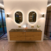 Mondiaz CIRO-DLUX Ensemble de meubles de salle de bains - 170x45x50cm - lavabo Solid surface Lava - 2 vasques Double - sans trous de robinet - 4 tiroirs - Chêne SW1531018