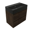 Saniclass Holz Pure Badkamermeubelset - 80x45x72cm - Legend keramische wastafel mat zwart - 1 wasbak - 1 kraangat - 2 lades - mat eiken charcoal (hout) SW1580183