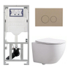 Pack WC QeramiQ Dely Swirl Compact - réservoir encastrable Geberit UP320 - avec bâti-support Burda - abattant slim - plaque de commande en plastique taupe - boutons ronds - blanc mat SW1595651