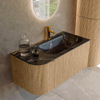 MONDIAZ KURVE-DLUX 95cm badmeubel met module 25 L kleur Oak met 1 lade en 1 deur. Wastafel BIG SMALL rechts 1 kraangat kleur Lava. SW1138136