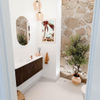Mondiaz JOYA 113.2cm toiletmeubel - ronding links en rechts kleur Walnut - Wastafel FAYE positie Midden 1 kraangat kleur Talc. SW1421299