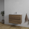 Saniclass Chaci Meuble de salle de bain - 80x45x55cm - lavabo en céramique brillant blanc - 1 vasque - 1 trou de robinet - 2 tiroirs - noyer SW721295