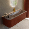 MONDIAZ KURVE-DLUX meuble de salle de bains 125 cm arrondi à gauche couleur Ruby avec 1 tiroir et 1 porte. Lavabo BIG MEDIUM à droite 1 trou de robinet Oza. SW1432804