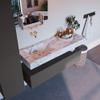 Mondiaz ALAN-DLUX Ensemble de meuble - 130cm - meuble Dark grey mat - 1 tiroir - Lavabo Cloud Glace suspendu - vasque Gauche - 0 trous de robinet SW805422