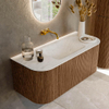 MONDIAZ KURVE-DLUX 110cm Meuble salle de bain avec module 25 G et D - couleur Walnut - 1 tiroir - 2 portes - vasque CLOUD centre - sans trou de robinet - couleur Opalo SW1137628