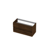 INK Wastafelonderkast - 100x45x52cm - 2 lades - greeploos - met houten keerlijst - MFC - Koper eiken SW352521