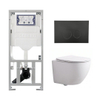 Pack WC QeramiQ Dely Swirl Compact - réservoir encastrable Geberit UP320 - avec bâti-support Burda - abattant slim - plaque de commande en plastique noir mat - boutons ronds - blanc brillant SW1592280